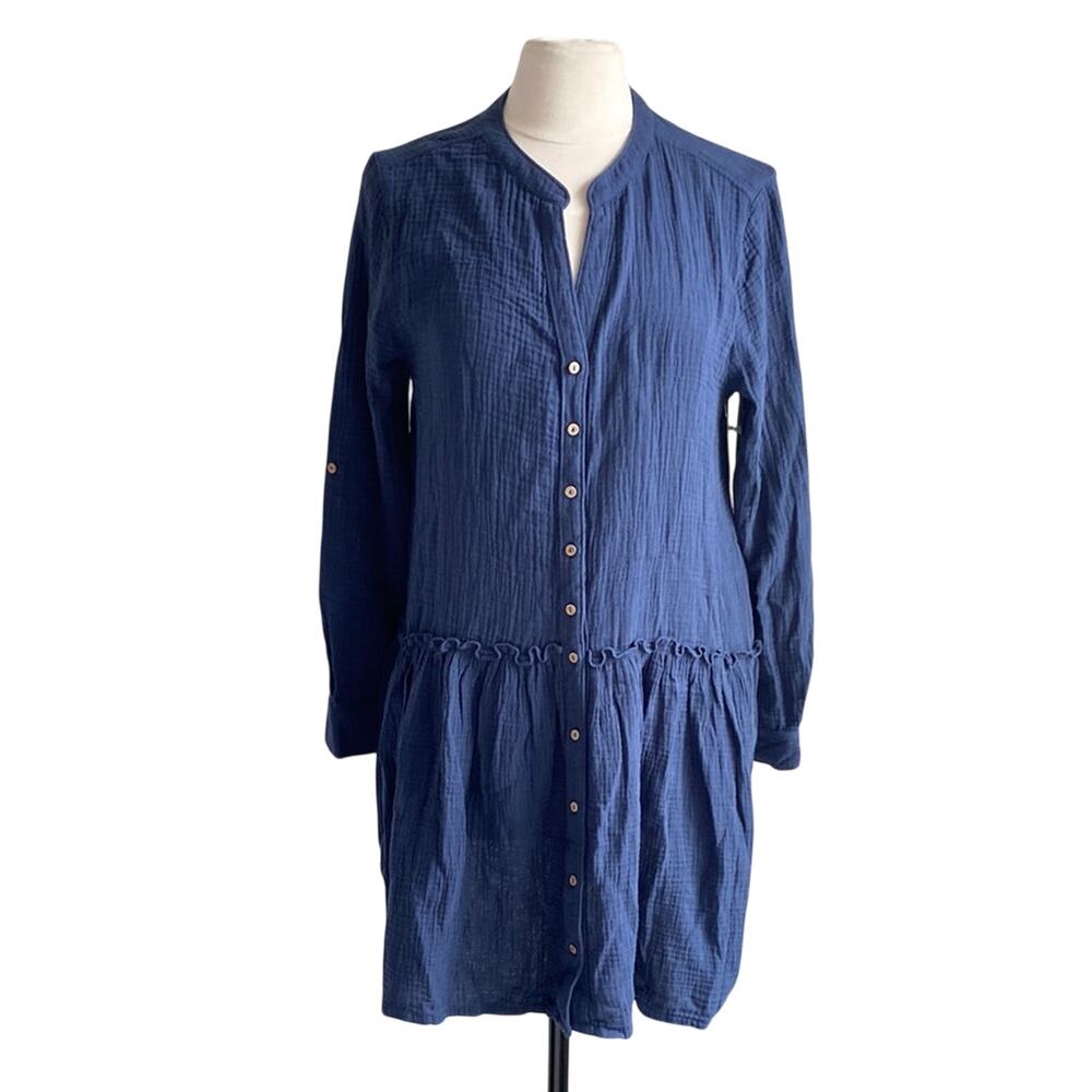 CARVE DESIGNS Gauze Shirt Dress Womens Sz Medium Navy Button Down Long Sleeve